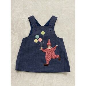 Vintage Clown Balloons Jumper Dress Girls Infant 6-12M Applique Embroidered